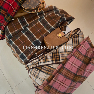 品质超赞!四面包边 绵软厚实 格子复古冬季保暖大围巾 200*68BR