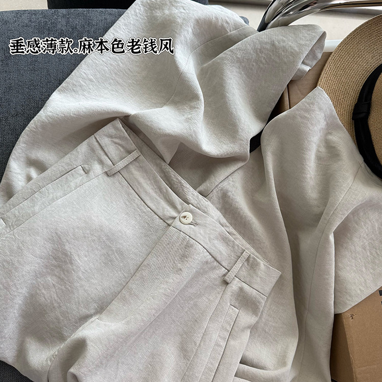 麻本色。垂感薄款夏季老钱风公司货直筒裤休闲裤7755CR