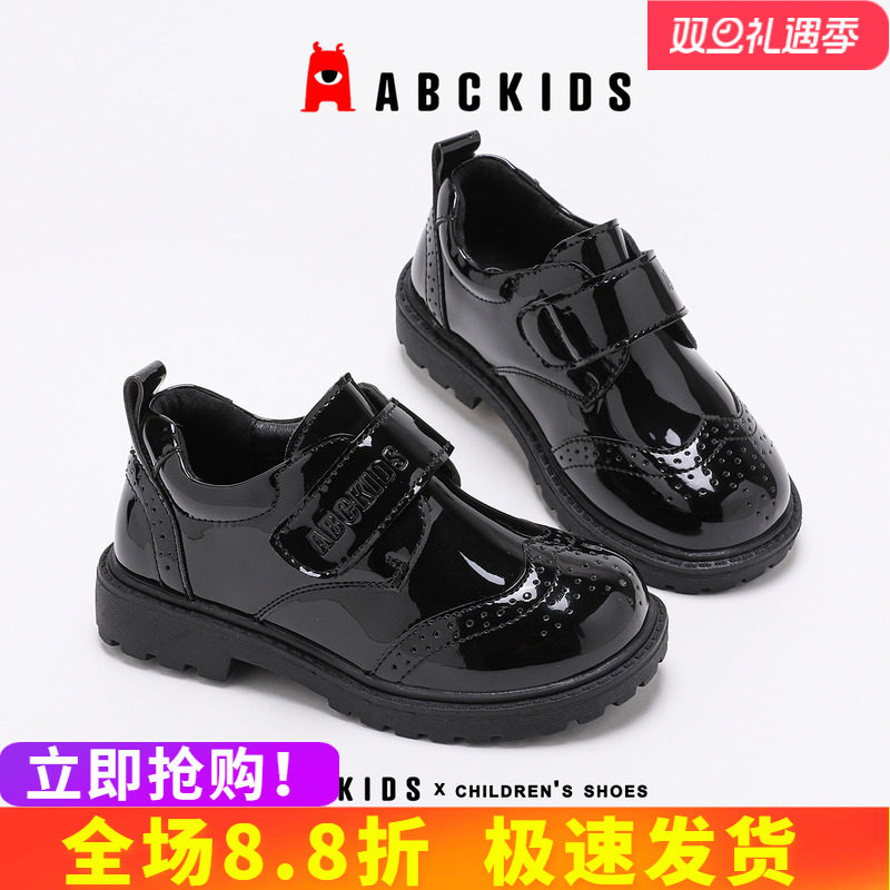 abckids儿童皮鞋女童公主鞋头层牛皮2025春秋新款演出小黑鞋男童