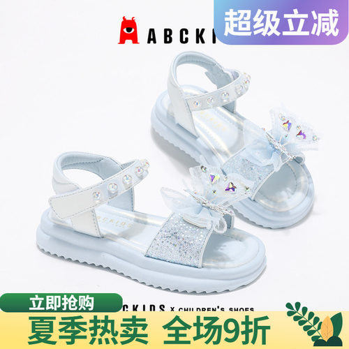 abckids女童露趾凉鞋流行蝴蝶结