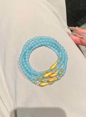 海蓝宝小黄鱼手串女感不掉色串珠手链轻奢小众新中式手饰
