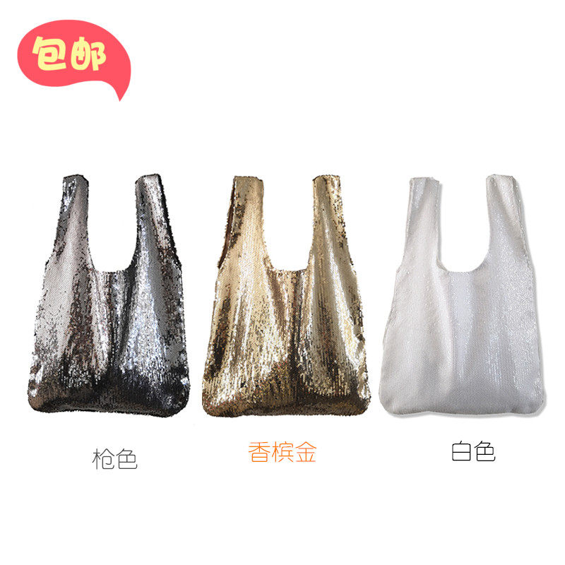 自制手工枪色金色亮片手拎包