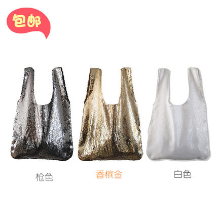 原创自制 手工枪色金色白色亮片 日式手拎包袋 背心包 文艺复古潮