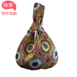 悠遊记自制 紫色黄色白色碎花 日式文艺复古套结手腕包散步手拎包