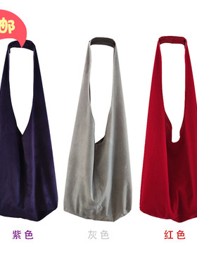 原创自制 斜跨包紫色浅灰酒红 绒布包单肩包文艺复古饺子包单车包