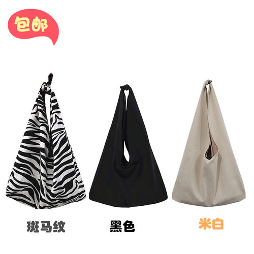 复古自制黑白帆布打结单肩包