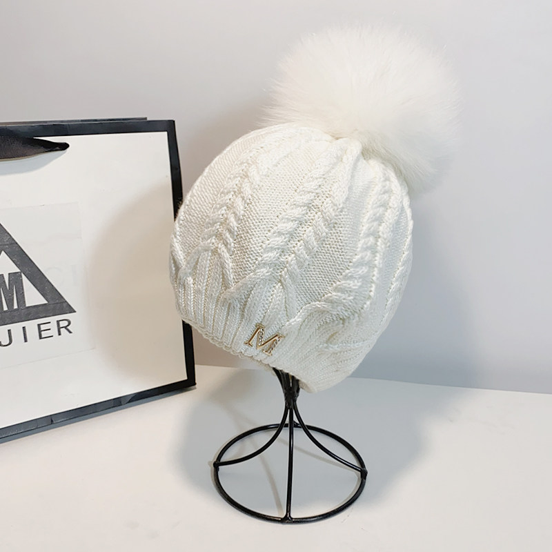 法国2023新款M标狐狸毛球帽子女秋冬加厚保暖护耳羊毛针织毛线帽,服饰配件/皮带/帽子/围巾,帽子,淘宝优惠券,粉丝福利购,淘宝优惠卷