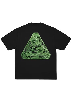 PAL香港新店限定三角T恤潮牌男女同款全棉短袖玉龙回头印花TEE