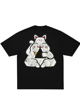 pal 26ss招财猫印花T恤全棉休闲宽松半袖男女同款潮流短袖