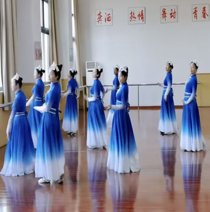 蒙古族服装女长裙民族风少数民族舞蹈大摆裙蒙古袍舞蹈演出连衣裙