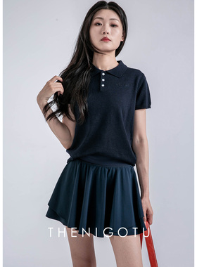 DOROTHY丨夏季2025新款polo领小衫纯色休闲针织短袖时尚翻领上衣