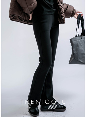 DOROTHY丨黑色高腰修身微喇裤女显瘦弹力百搭加厚秋冬休闲喇叭裤