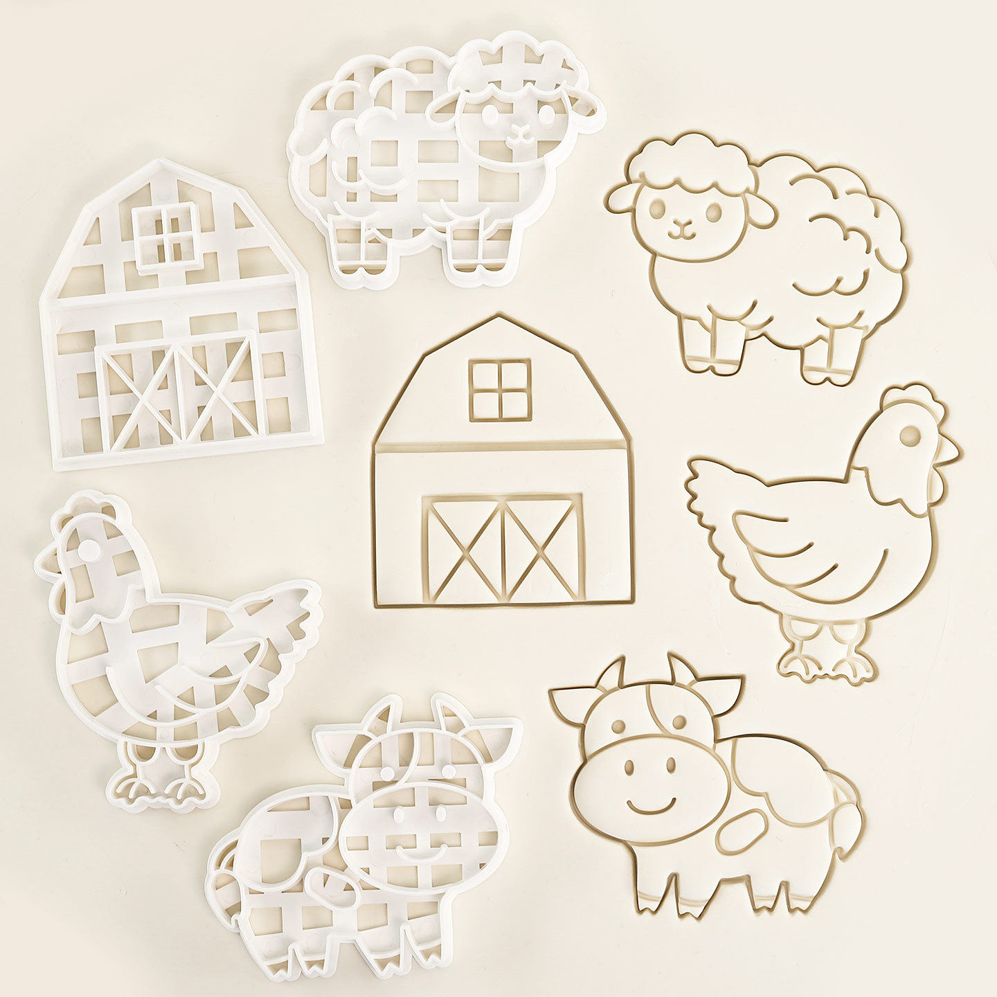 农场动物饼干模具卡通奶牛印章模具曲奇切模压花工具翻糖烘焙模具