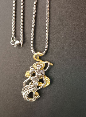 钛钢链子重生之门王俊凯同款项链庄文杰复古飞天琵琶女吊坠项链