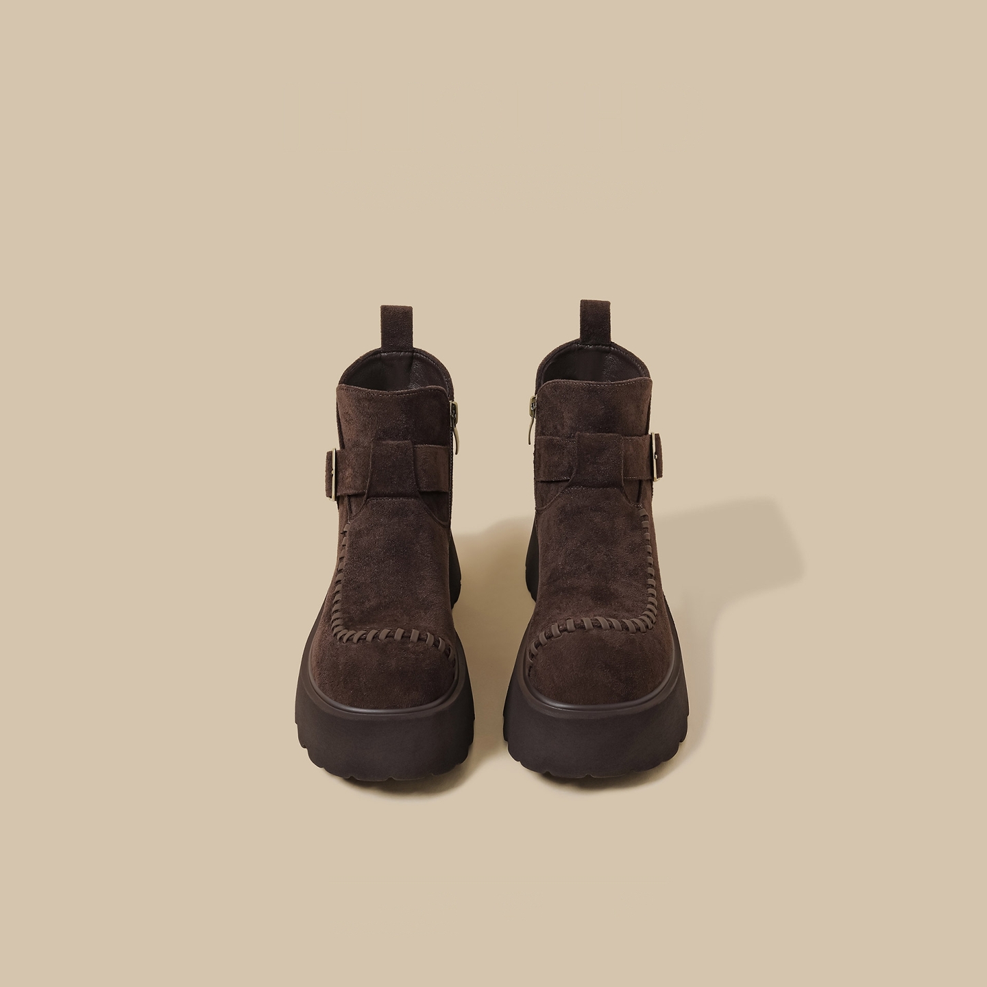 厚底马丁靴女咖色高帮乐福勃肯