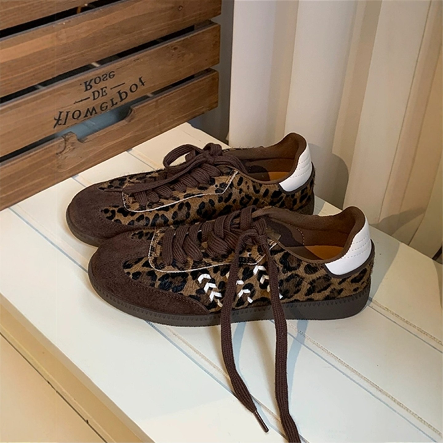 真皮版~马毛内增高豹纹德训鞋女秋冬美拉德复古休闲运动阿甘鞋