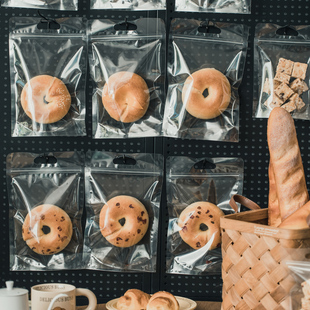 贝果面包包装袋自封欧包冰面包雪花酥烘焙零食饼干手提透明自立袋