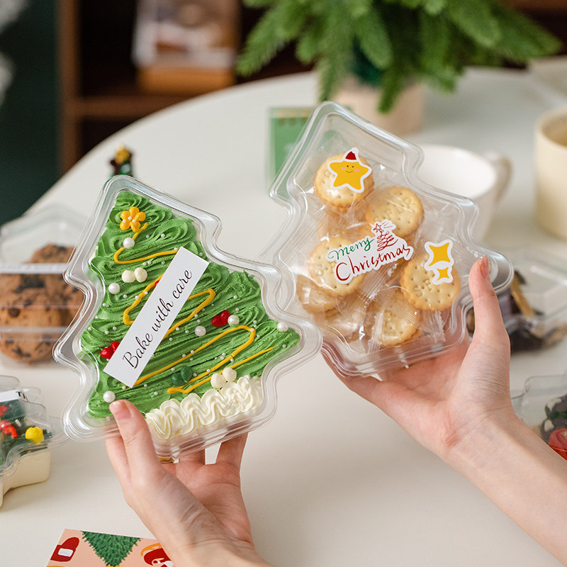 圣诞透明圣诞树蛋糕包装盒烘焙甜品曲奇糖霜饼干糖果礼盒草莓盒子