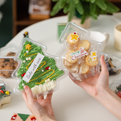 圣诞透明圣诞树蛋糕包装盒烘焙甜品曲奇糖霜饼干糖果礼盒草莓盒子