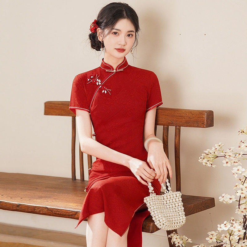 红色送考国风新中式苏州长款旗袍改良年轻款2026新款女高级感夏季
