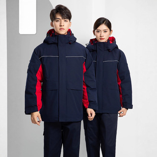 中国石化工作服男女冬装羽绒棉衣加油气站防静电防寒保暖劳保棉服