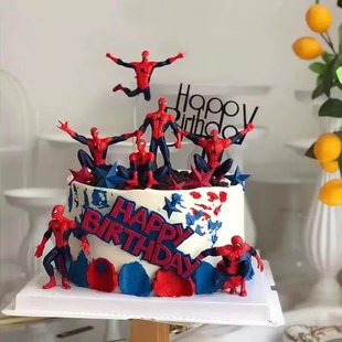 饰摆件生日派对布置烘焙甜品配件插件小玩具手办公仔 蜘蛛侠蛋糕装
