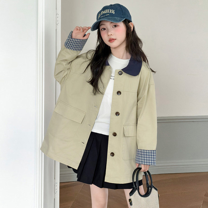 女童春秋款外套2026新款女孩春季洋气翻领风衣中大童春天时髦衣服