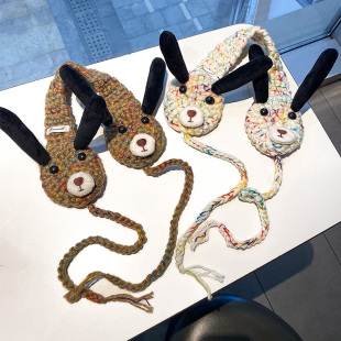 可爱卡通保暖针织耳罩女2025新款韩版ins风长耳朵毛线耳套耳捂子