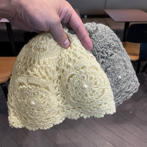 日系手工钩花针织帽百搭显脸小