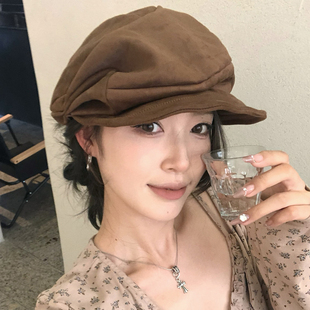 日系山本风褶皱贝雷帽女冬季文艺复古云朵八角帽时尚氛围感报童帽