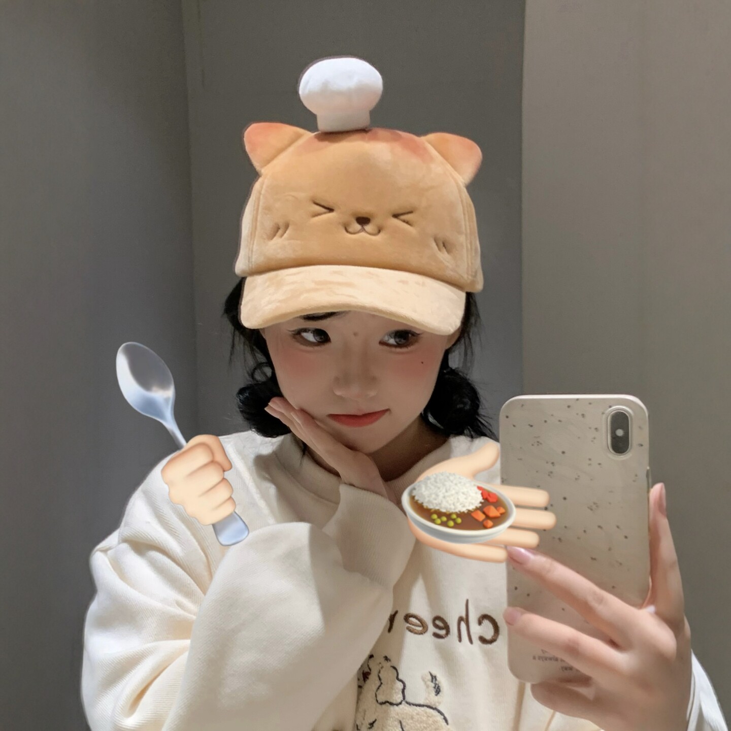 可爱软萌卡通小猫厨师棒球帽女冬
