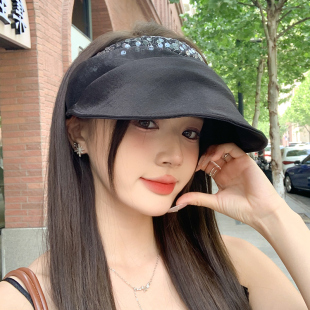 夏季蕾丝网纱透气亮片空顶帽子女款2026新款时尚显脸小防晒遮阳帽