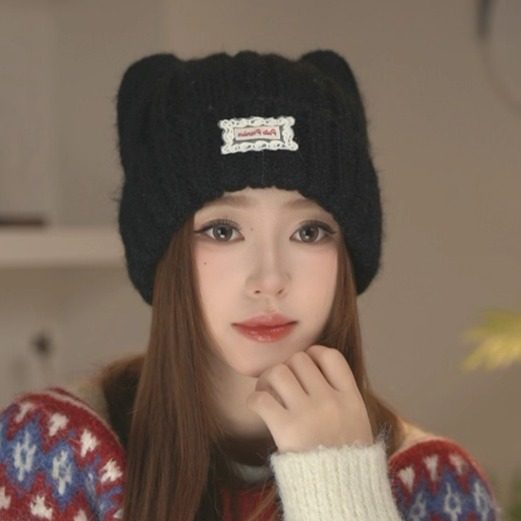 韩系可爱猫耳朵针织帽子女冬季加厚保暖大头围毛线帽显脸小套头帽,服饰配件/皮带/帽子/围巾,帽子,淘宝优惠券,粉丝福利购,淘宝优惠卷