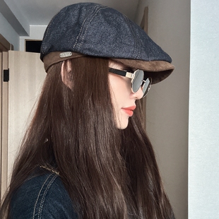 日系工装复古牛仔前进帽子女大头围百搭显脸小贝雷帽反戴鸭舌帽男