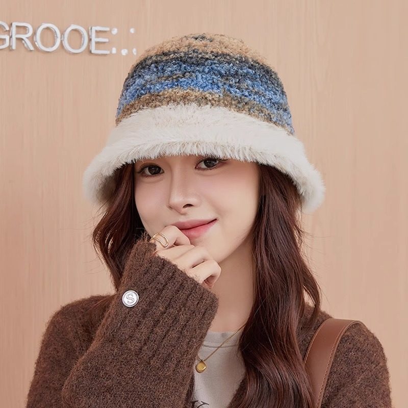 冬季新款针织条纹渐变渔夫帽子女加厚保暖护耳水桶帽百搭毛绒盆帽,服饰配件/皮带/帽子/围巾,帽子,淘宝优惠券,粉丝福利购,淘宝优惠卷