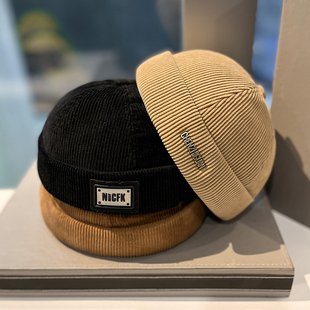 秋冬季百搭纯色灯芯绒地主帽子男日系时尚瓜皮帽户外街头贝雷帽女