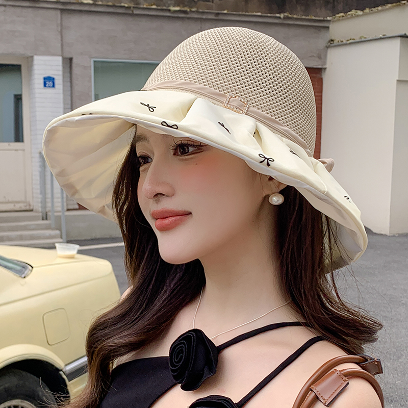 时尚印花蝴蝶结渔夫帽女防晒遮阳