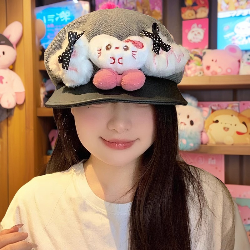 日系甜美可爱爱心蝴蝶结八角帽女