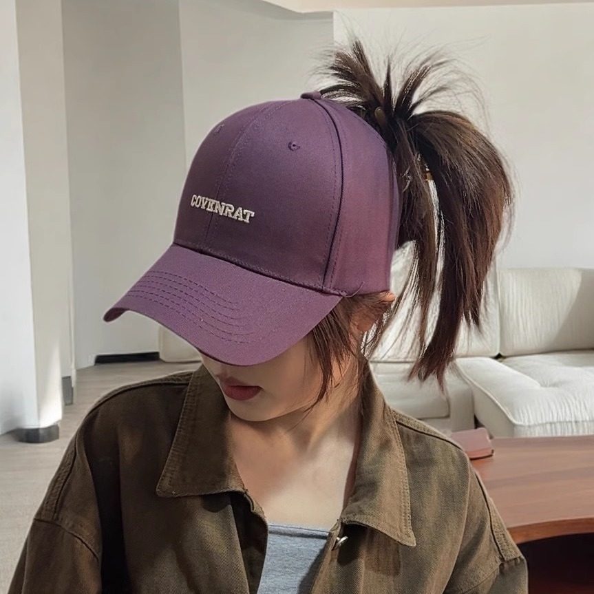 高马尾空顶棒球帽女简约字母刺绣