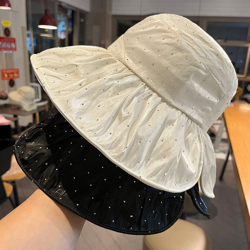 可折叠防晒帽大帽檐显脸小烫钻渔夫帽女夏季新款沙滩度假太阳帽子