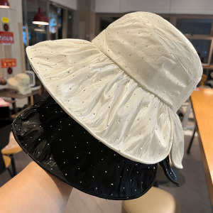 可折叠防晒帽大帽檐显脸小烫钻渔夫帽女夏季新款沙滩度假太阳帽子