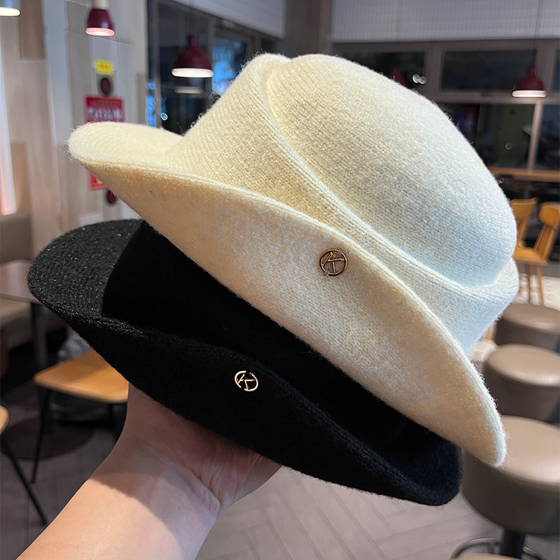 韩版时尚气质名媛风羊毛呢盆帽女冬季复古赫本风显脸小卷边礼帽子