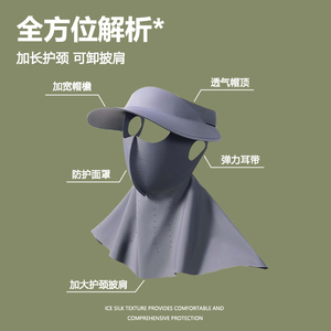 冰丝空顶帽女夏季新款户外骑行护颈一体无痕防晒口罩防紫外线面罩