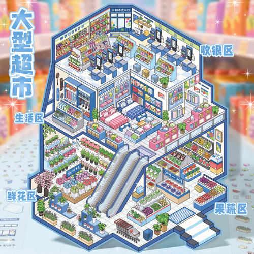 语闲造景贴纸大号微缩场景趣味解压码货3D立体小屋手账拼贴小图案