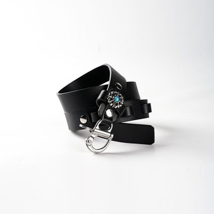 小众设计感皮带 宝石皮带合金弹簧扣头层牛皮腰带个性 MAT JENIN