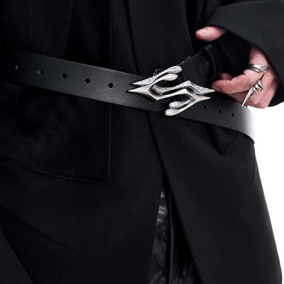 STARTEXCEEDEND原创小众金属字母定制二层牛皮带男高级感真皮腰带