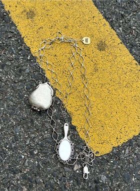 RORY吴小姐同款amomento重工复古镜子吊坠菱格链腰链毛衣链