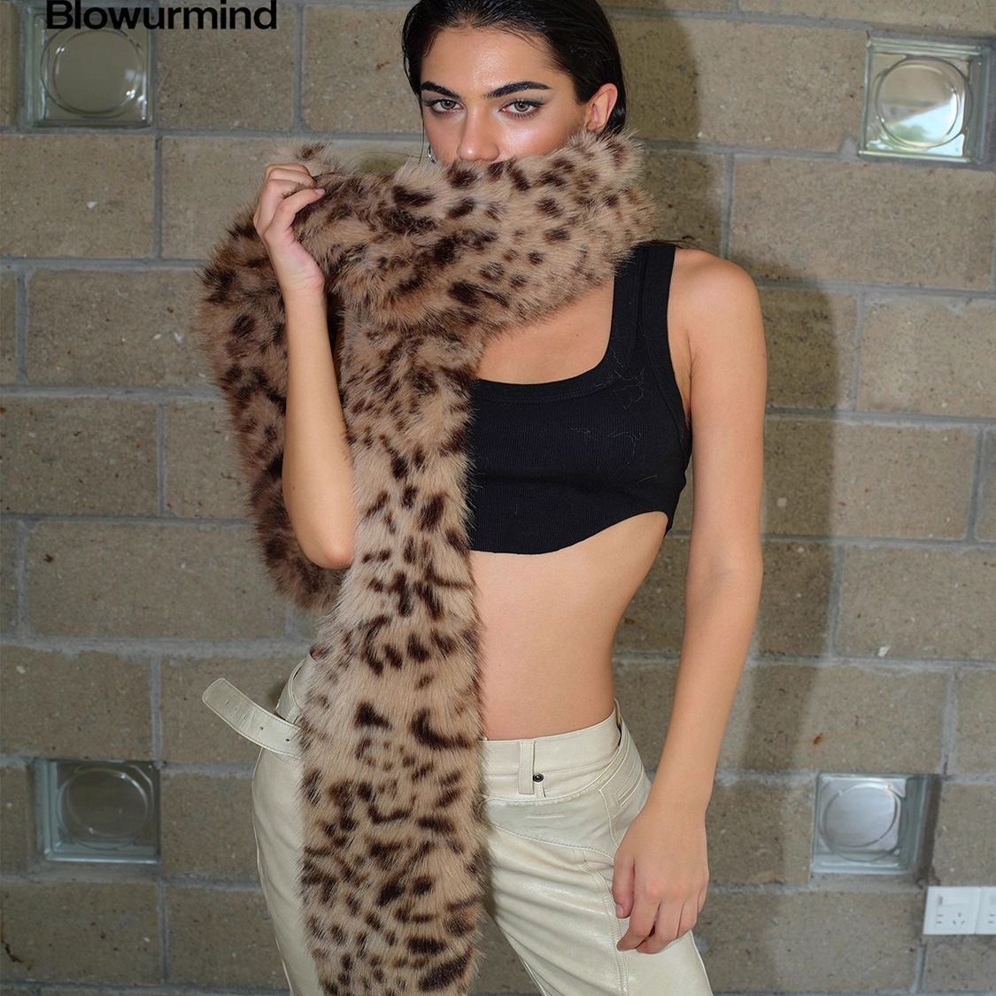 柔软绵密渐变豹纹混搭厚实围巾