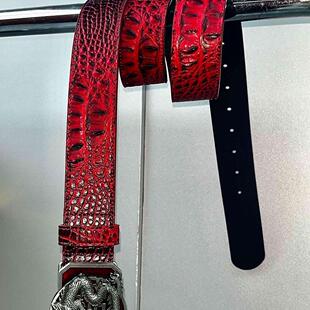 龙年黑红盘龙亚文化腰带复古小众男女银扣皮带百搭红色条纹