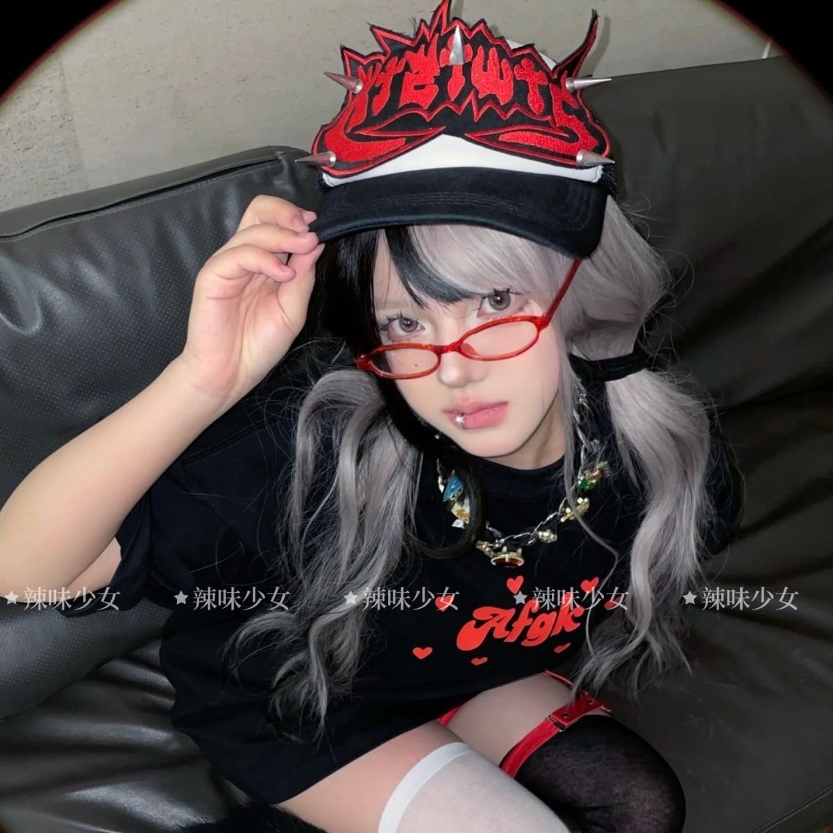 「Rabbit.b」现货 小众铆钉刺绣鸭舌帽弯檐卡车货车帽破坏做旧Dp